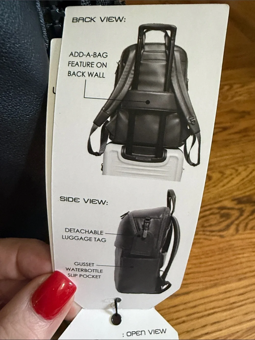 Boarding Pass Sleek Black Vegan Leather Backpack with Padded Straps New